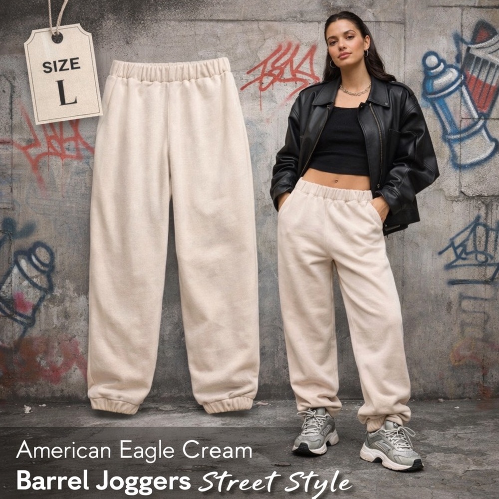 American Eagle Cream Barrel Joggers NWT - Picture 4 of 11